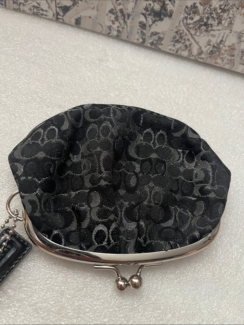 COACH Kiss Lock Coin Purse Black Leather Glitter Mini Wallet w/Hangtag - Picture 3 of 9